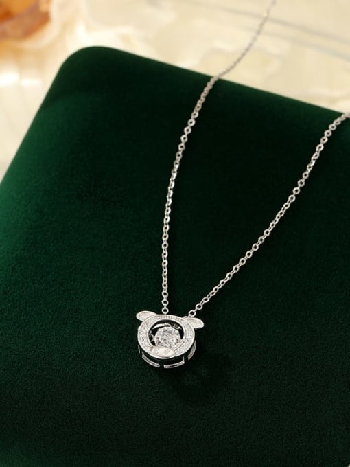 NS1091 [Pig Platinum] 925 Sterling Silver Cubic Zirconia Zodiac Trend Necklace